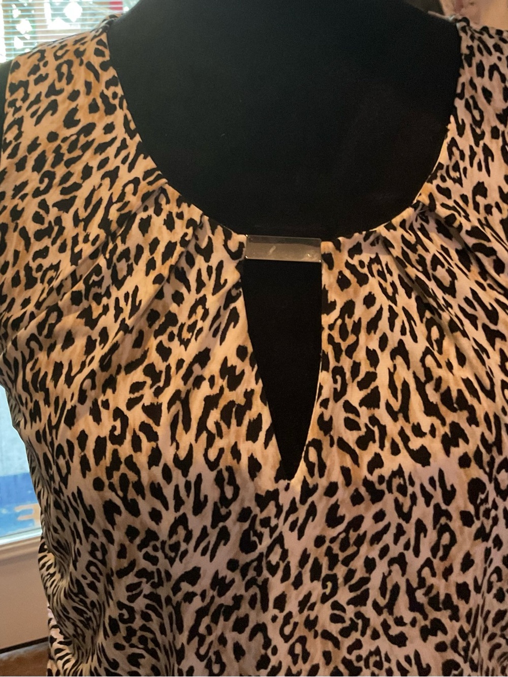 White House Black Market Beige and Black Leopard Keyhole Top